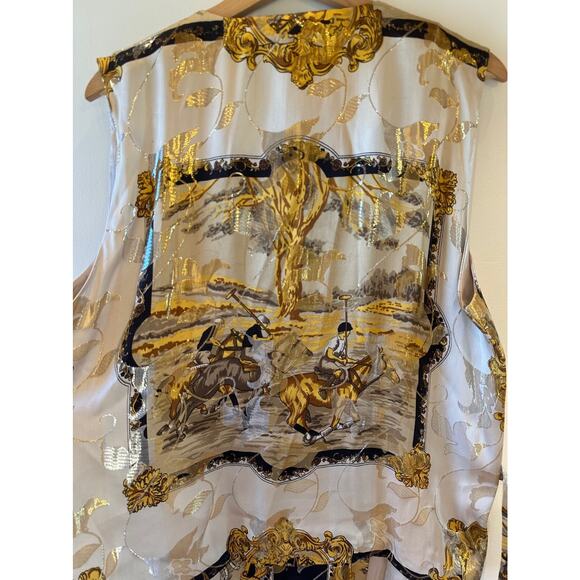 Ceta Dolce Vintage 80s Mens Polo Brocade Silk Metallic Tie Back Button Up Vest L - Picture 4 of 11